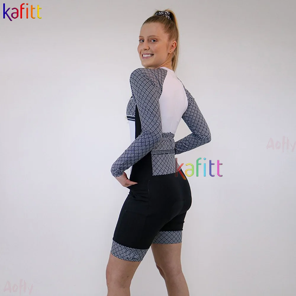 2022 Kafitt 여성용 긴 소매 사이클링 트라이 애슬론 점프 슈트 20D 젤 세트 Little Monkey Macaquinho Ciclismo Feminino Skinsuit Suit