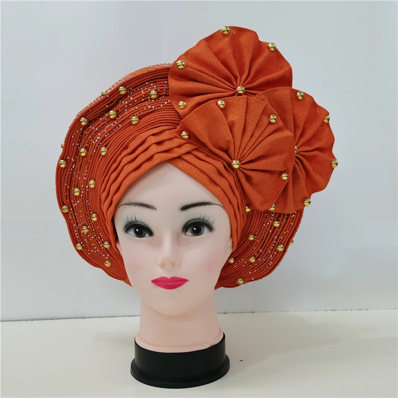 Sostener Interior Aburrir Turbante africano con cuentas de colores, Gele nigeriano, Aso Oke, ya  hecho, nuevo estilo - AliExpress