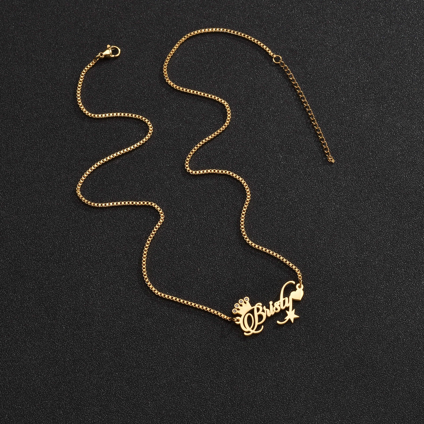 Goxijite Custom Name Necklace For Girl Stainless Steel Heart Crown