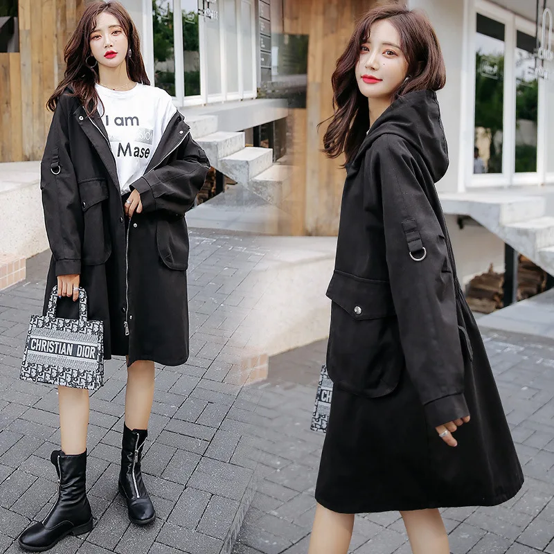 

Slimming Versatile Cool by Age Loose-Fit Commuting Hooded Long Sleeve Mid-length Convention Trench Coat