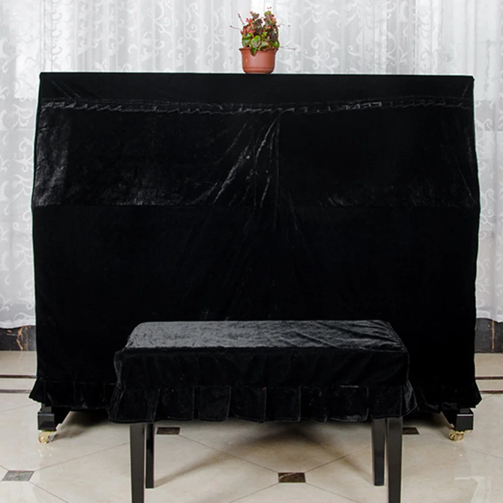 Practical Soft Velvet Piano Cover Decorated Anti-scratch Hand Wash Home Dust-Proof With Cover Beautiful Macrame Protective - Цвет: black Piano cover