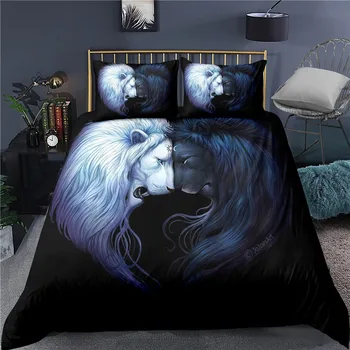 

2/3 Pieces Tiger/Lion/Dogs/Snake Bedding Set 3D Print Cartoon Animals Duvet Cover Home Bed Cover Set Pillowcase(No Sheets)