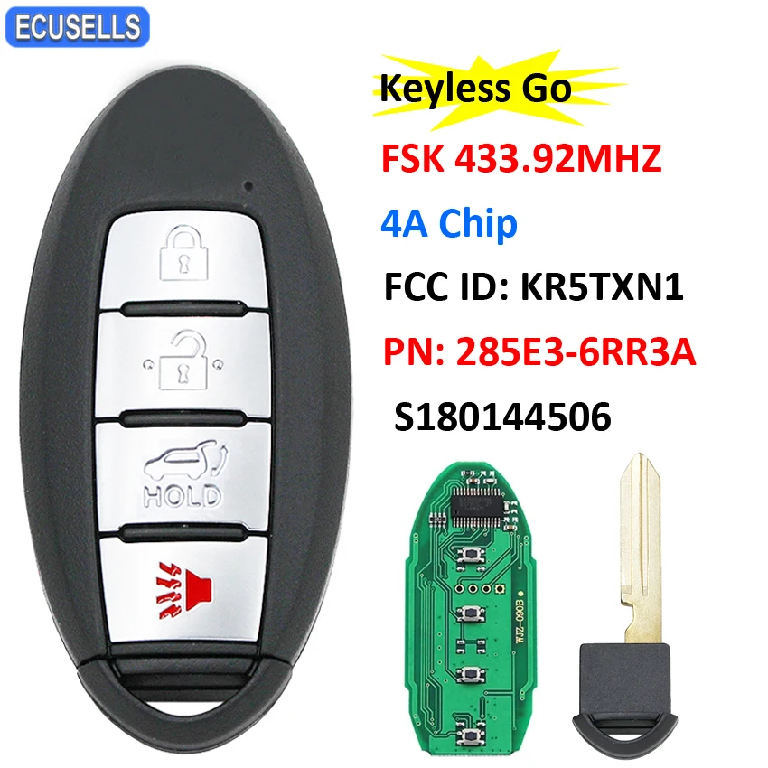 Keyless-go Smart Car Key ( SUV ) FSK 433.92Mhz 4A Chip For Nissan X-Trail 2021 FCC ID: KR5TXN1 P/N: 285E3-6RR3A / S180144506 | Автомобили