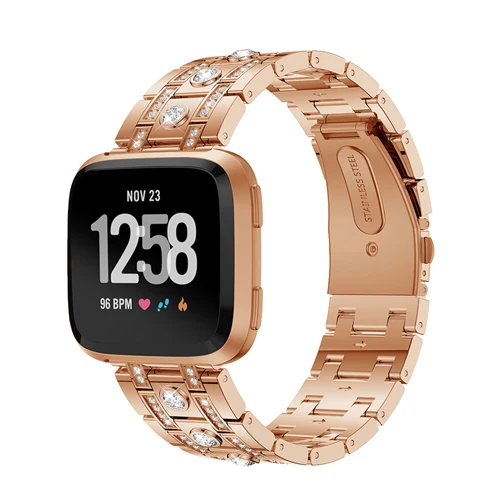 rose gold Браслет с бриллиантами для Fitbit Versa, сменный ремешок, браслет из нержавеющей стали, браслет wachband Fitbit, аксессуары - Цвет ремешка: rose gold