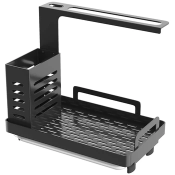 

Kitchen Sink Caddy Organizer Sponge Soap Scrubbers Holder with Rain Pan Tray Adhesive and Use Dish Brush Holder