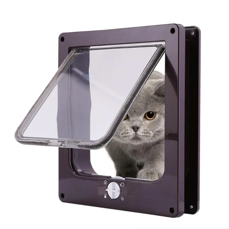 Puerta con solapa para gato con cerradura de 4 vías, puerta de seguridad con solapa para perro, gato, gatito, puerta pequeña para mascotas, Kit de puerta para gato