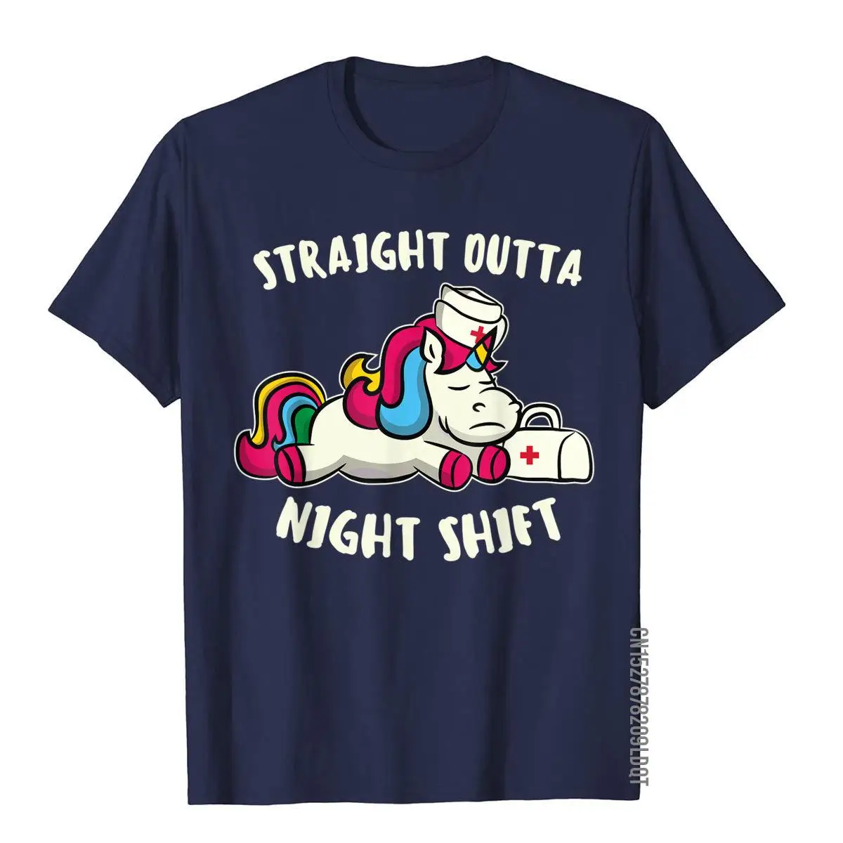 Funny Straight Outta Night Shift T-Shirt For Nurse Unicorns__B6600navy