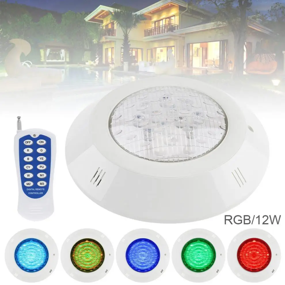 

12 LED 12V 12W RGB 3000K Remote Control Wall mounted Waterproof Light Underwater Multi Color Light for Swimming Pool Outdoor