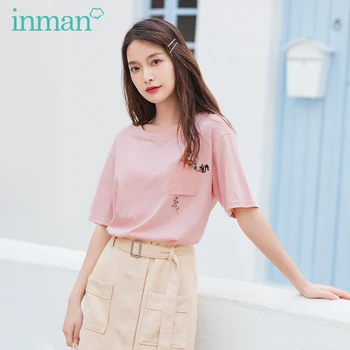 

INMAN 2020 Summer New Arrival Loose O-neck Embroidered Pure and Fresh Youth Short Sleeve T-shirt