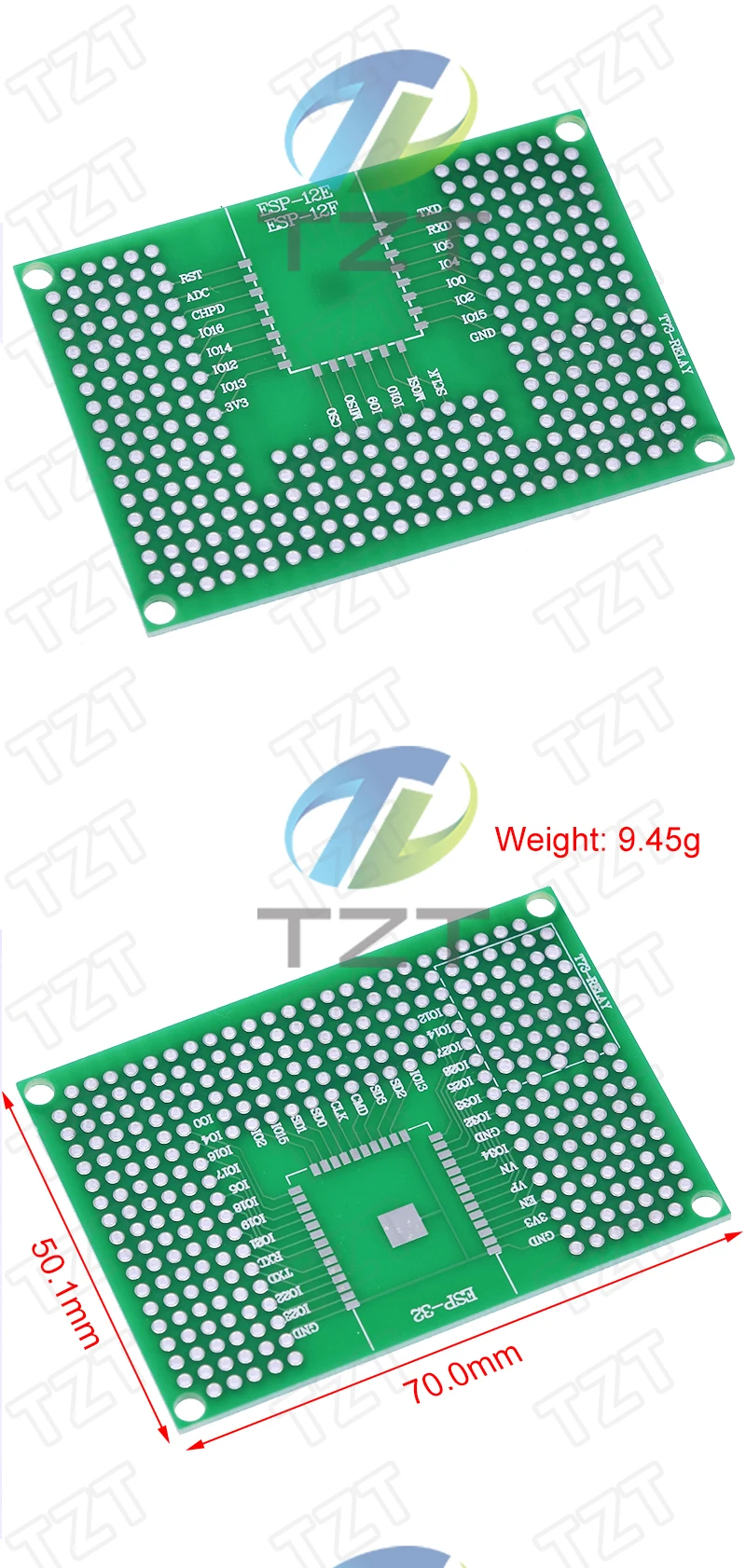 1/2/5 Stück 5x7CM Doppelseitige Prototyp-Platine Breadboard Protoshield für ESP8266 WIFI ESP-12F ESP-12E ESP32 ESP32S – Detail 1