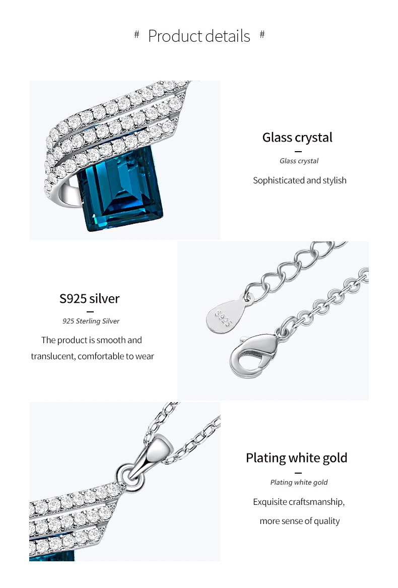 Серебро 925 пробы в офисном стиле, инкрустированный кулон Zicron, ожерелье с геометрическим бриллиантом, ожерелье со стеклянными кристаллами, вечерние подарки для дам
