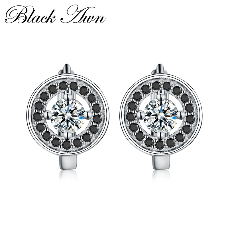 Серьги кольца женские из серебра 925 пробы с черной шпинелью|hoop earrings|earrings forearrings for