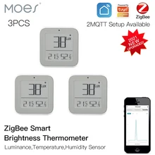 Moes Zigbee Smart Brightness Thermometer Sensor Real-time Light Sensitive Temperature and Humidity Detector with Tuya Smart App