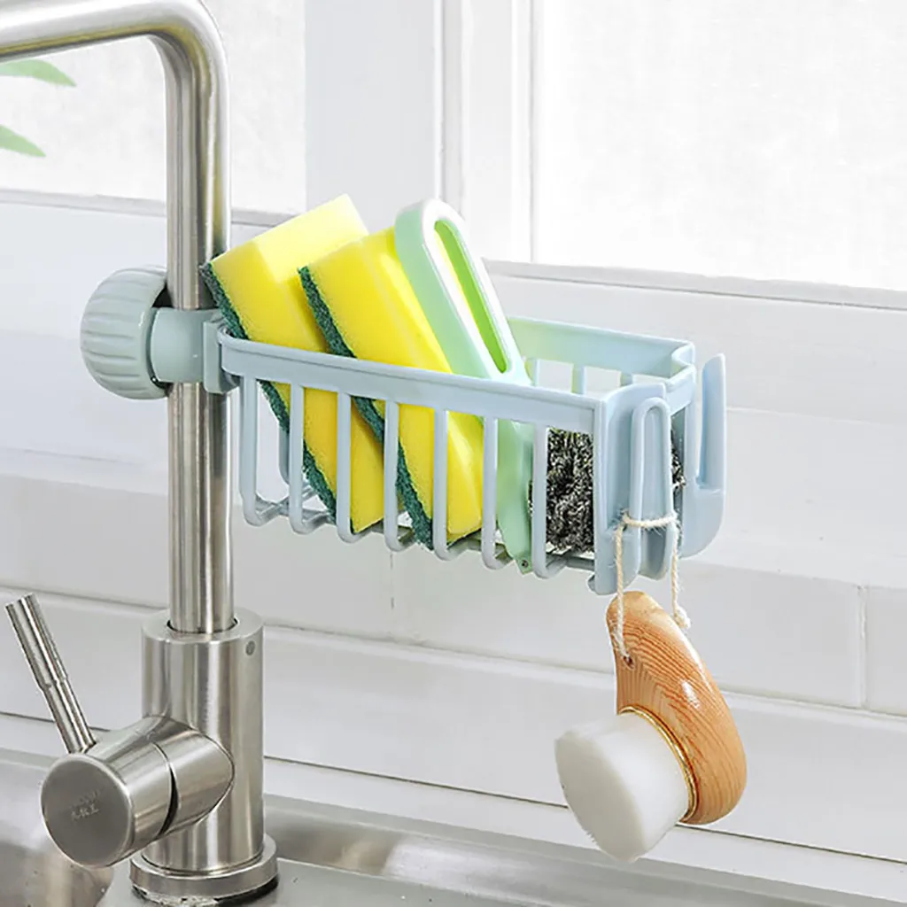 Kitchen Sink Faucet Sponge Soap Storage Organizer Cloth Drain Rack Holder Shelf 