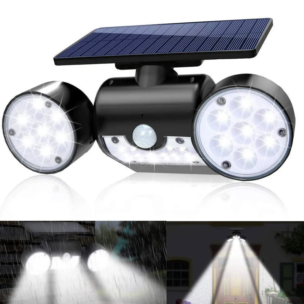 Solar Light Outdoor Motion Sensor Solar Wall Light with Dual Head Spotlights 30 LED Waterproof LB88