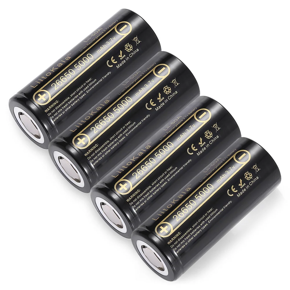 LiitoKala 26650 литиевая батарея 3,7 V большая емкость 5000 mAh аккумуляторная батарея lii-50A мощность 20A для фонарика