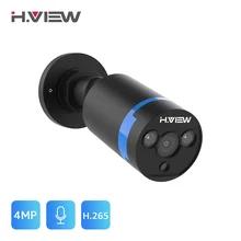 H. ver 4mp poe ip câmera de vigilância, h.265 cctv câmera de metal ao ar livre à prova d' água áudio vídeo vigilância para 48v poe nvr onvif