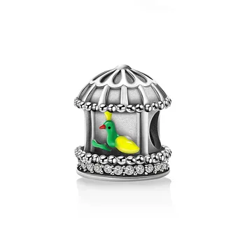 

2019 New Arrival 100% 925 Sterling Silver Herald Of Spring Bird Cage Pendant Charm fit Women Bracelet DIY Jewelry Gift Y7064