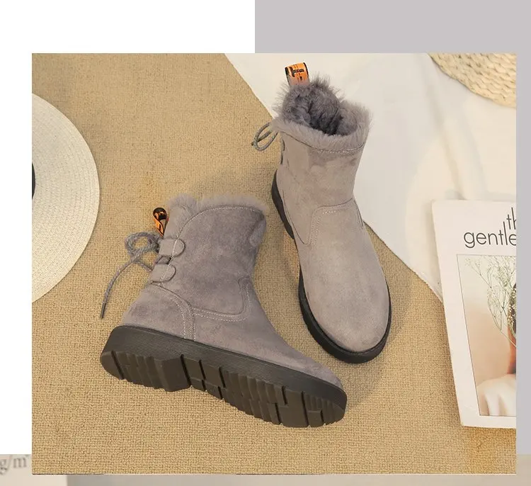 Женские ботинки; женские зимние ботинки; теплые замшевые ботильоны на плоской подошве с плюшевой бабочкой и мехом; женская обувь; модная черная обувь на платформе