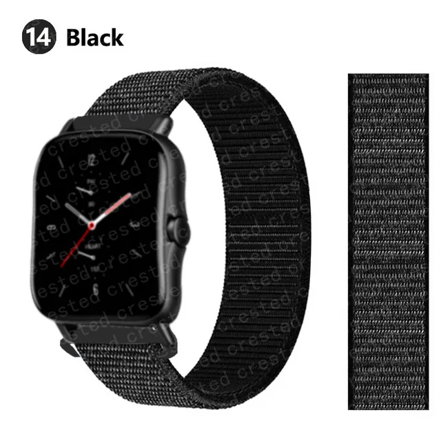 20/22mm Nylon band For Amazfit GTS/2/2e/GTS2 Mini/GTR 3 Pro 42mm/47mm/GTR2/2e/stratos 2/3 Sport Loop Bracelet Amazfit bip strap dark black 9