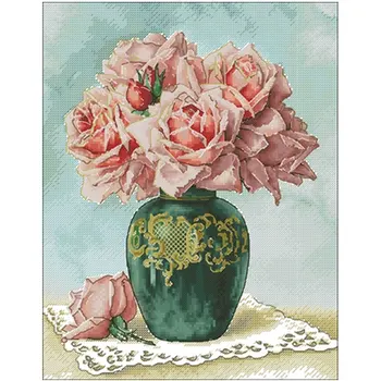 

Rose in the bottle patterns Counted Cross Stitch 11CT 14CT 18CT DIY Chinese Cross Stitch Kits Embroidery Needlework Sets