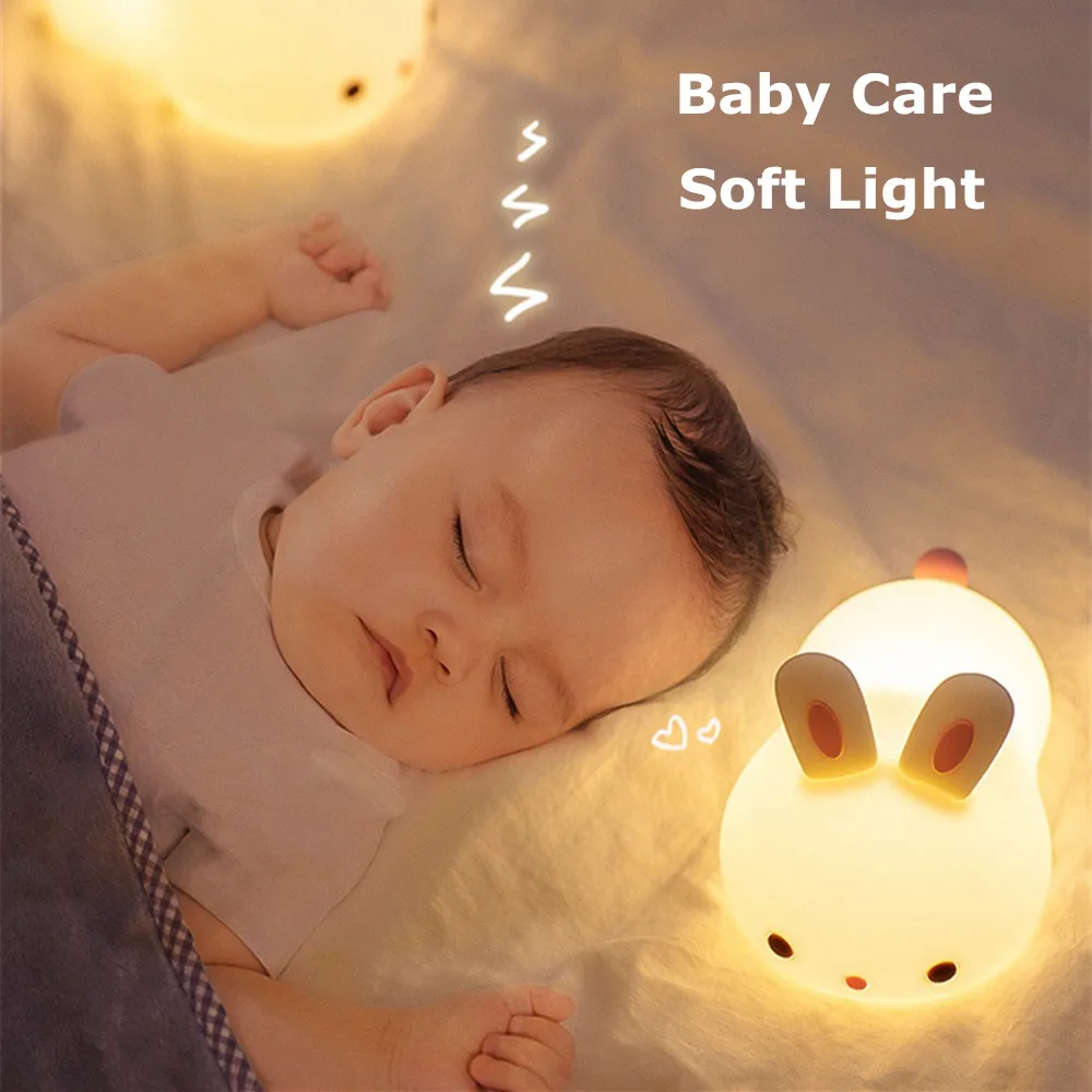 nite light Animal Night Light Silicone Deer Cloud Rabbit Cat Lamp Touch Sensor Remote Control RGB LED Night Lamp for Children Kid Baby Gift bathroom night light