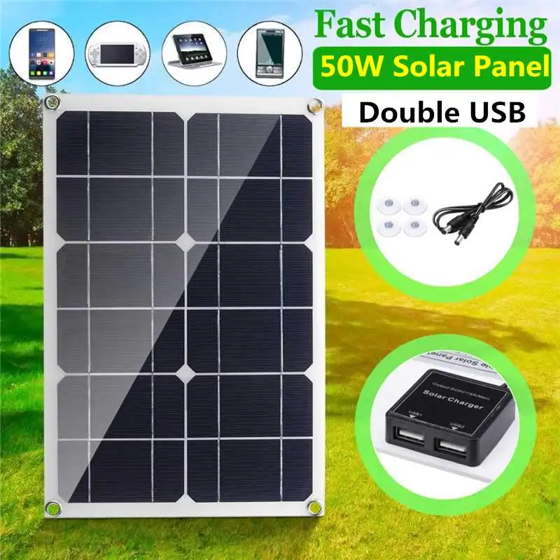 50W Solarpanel Modul Solarzelle Sonnenkollektor Camping Netzteil Ladegerät 2 USB 
