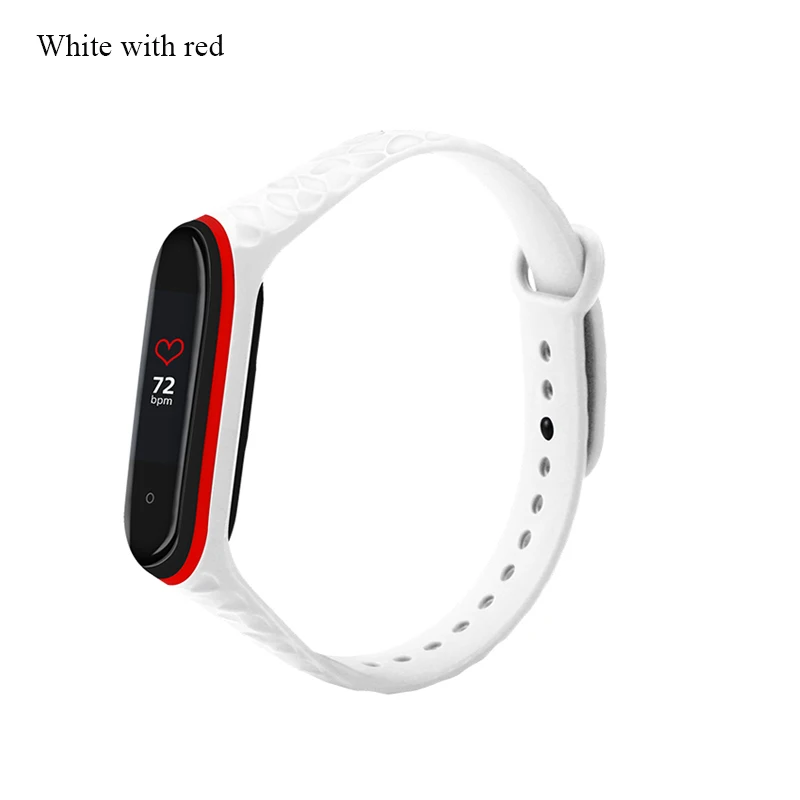 BOORUI Diamond mi band 4 ремешок двойной цветной pulsera mi band 4 Аксессуары Силиконовый mi band 3 ремешок для xiaomi mi band 3 4 ремешок - Цвет: White with red