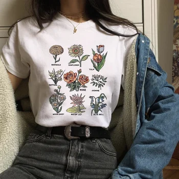 

Summer Letter Flower Plant Letter Ladies Printed Graphic Tshirt Women Tees Harajuku Shirts Casual Female T-Shirt Cartoon Tops