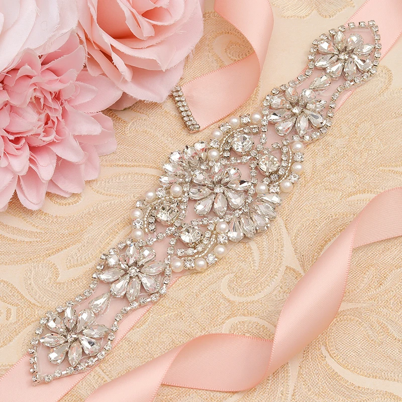 MissRDress Silver Rhinestones Bridal Belt Crystal Pearls Ribbons Wedding Belts Sash For Bridals Bridesmaids Dresses JK910