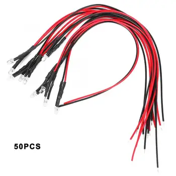 

LED Lamp Bead 50Pcs Diode Wired Luminous Round Head Highlight Straight Plug LED Beads 12V 3mm PCB