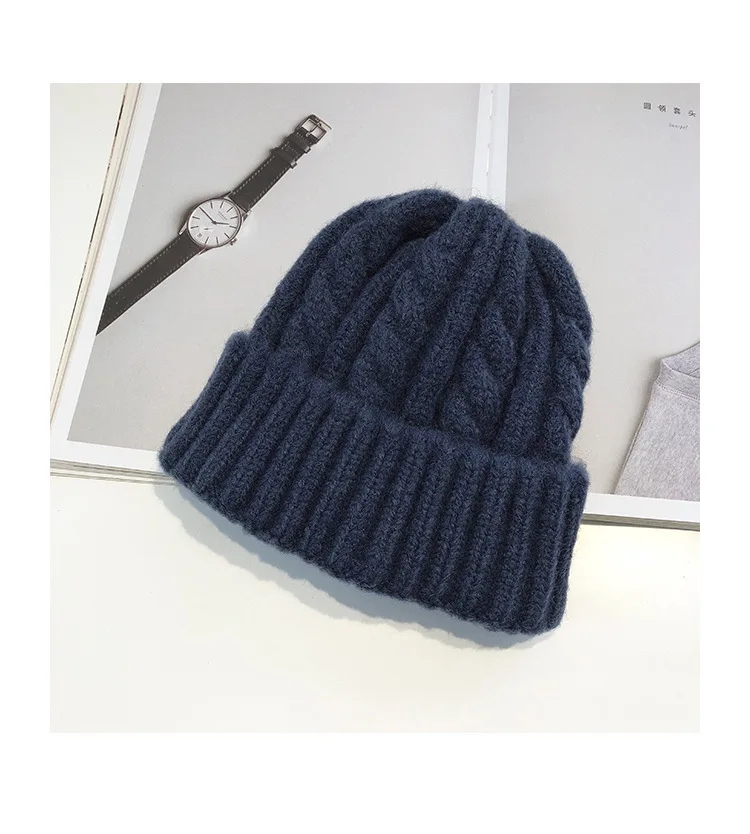 Женские шапки Skullies, зимние теплые трикотажные шапки для дам, дикая плотная вязаная Шапочка, шапка, новая мода, шерстяной берет, шапочка