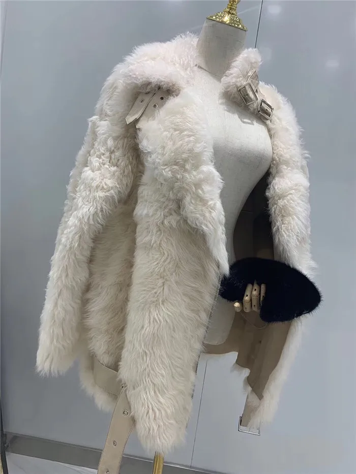 Женские зимние пальто и куртки, Натуральная овечья шерсть, меховые пальто для женщин, натуральная овчина, мотоциклетная куртка, двусторонняя