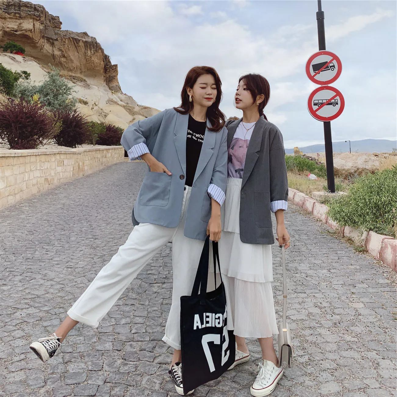 

2019 Early Autumn Suit Jacket Women's INS Retro Hong Kong Style Spring And Autumn Students MORI Series Versatile Loose-Fit Korea