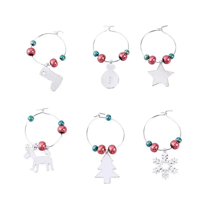 12pcs Christmas Wine Glass Charms Goblet Rings Christmas Decoration Snowflake Pendant Drink Markers Christmas Xmas Supplies A35