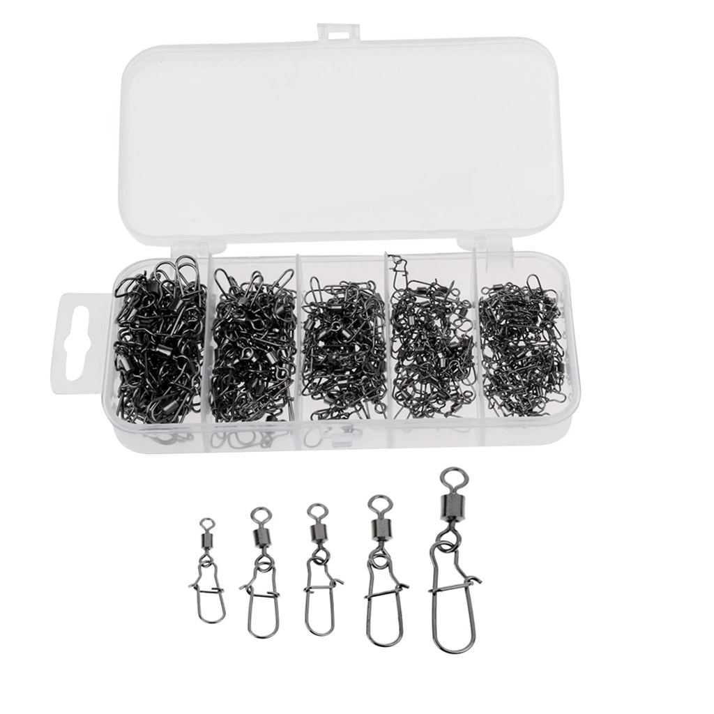 210Pcs Ball Bearing Rolling Swivel Fishing Connector Snap Pin Fishhook Lures