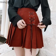 Винтажная готическая юбка Лолиты, женская зимняя черная красная мини плиссированная бальная юбка, осень, высокая талия, клетчатая короткая юбка