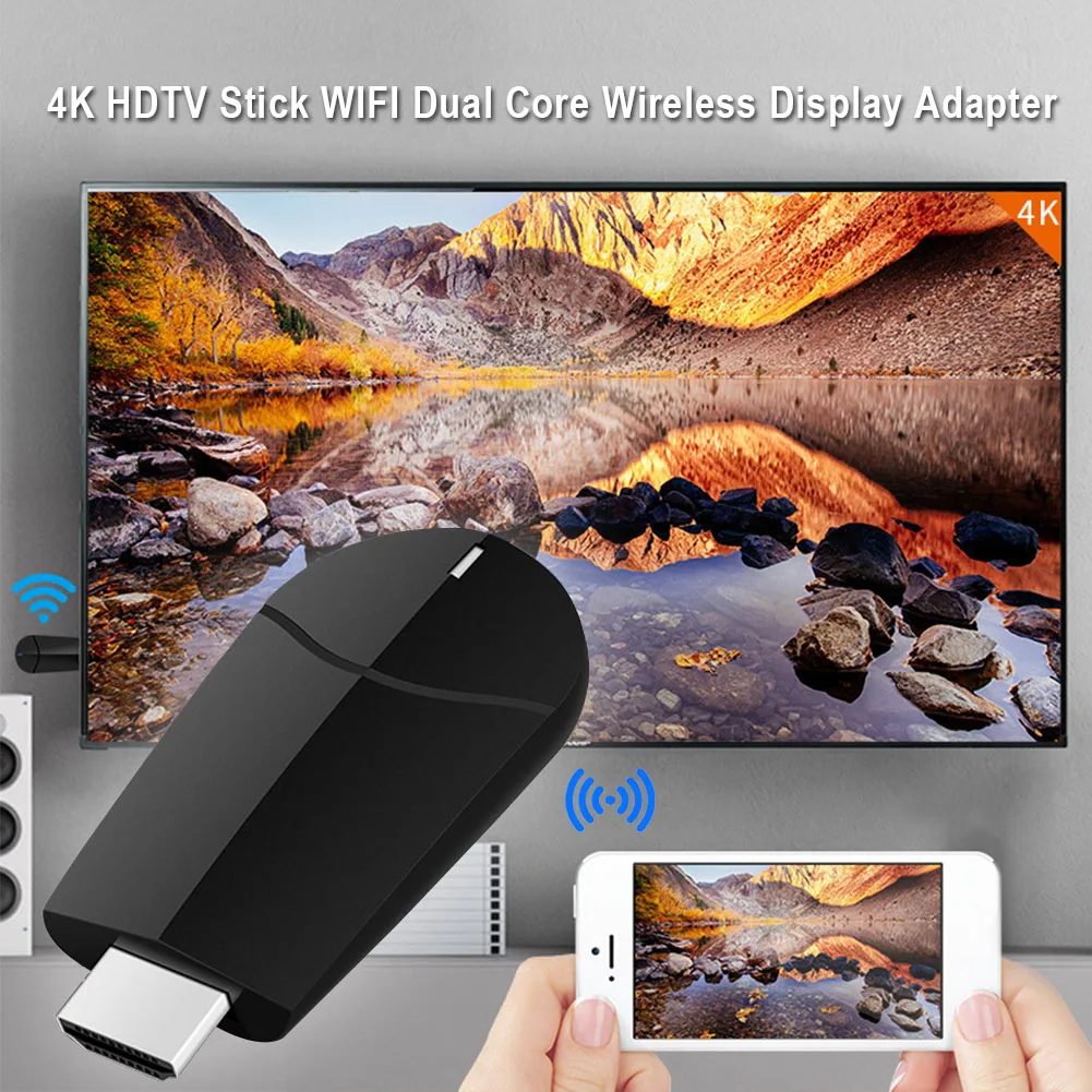 4K Free Switching For Phone Portable WIFI Wireless Display Adapter Dual Core Easy Operation Wide Compatibility HDTV Stick Dongle
