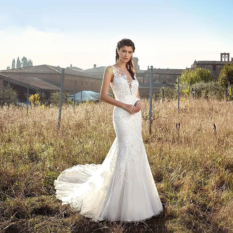 

Scoop Mermaid Lace Wedding Dress Bridal Gowns Custom Made Fishtail Spring Garden Women Vintage Bride Dress Plus Size