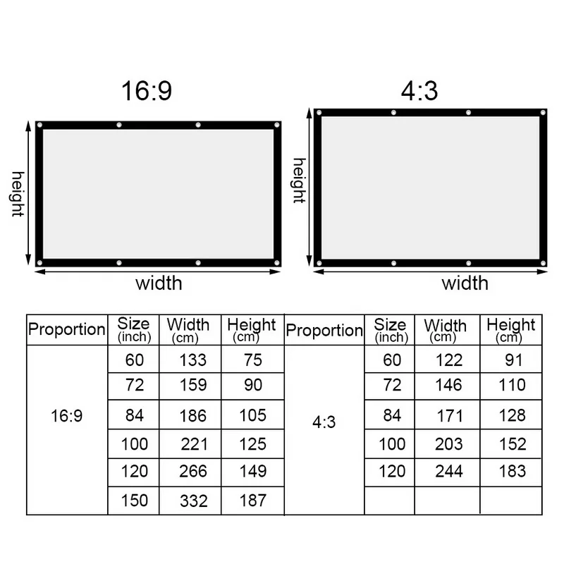 Экран для проектора 72, 84, 100, 120 дюймов, 16:9, светоотражающая ткань, Нетканая ткань, белая, мягкая, портативная, для дома, офиса