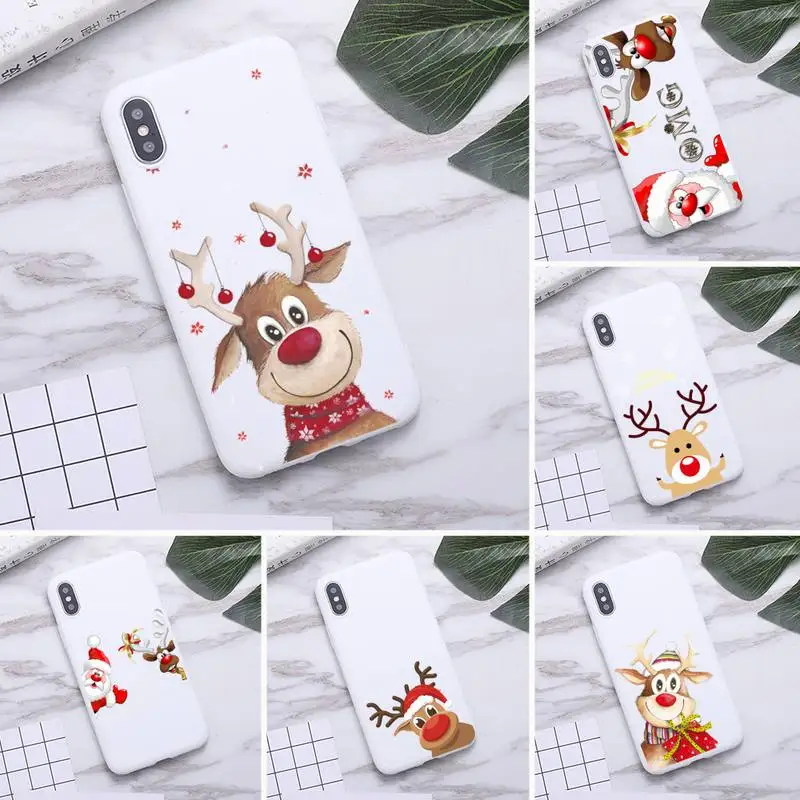 

New year Merry christmas elk snowflake Phone Case for iPhone 11 Pro Max X XR XS 8 7 6s Plus Candy white Silicone Cases