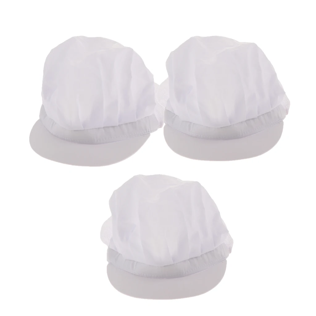 3Pcs White Half Mesh Cook Adjustable Men Women Kitchen Baker Chef Elastic Cap Hat Catering
