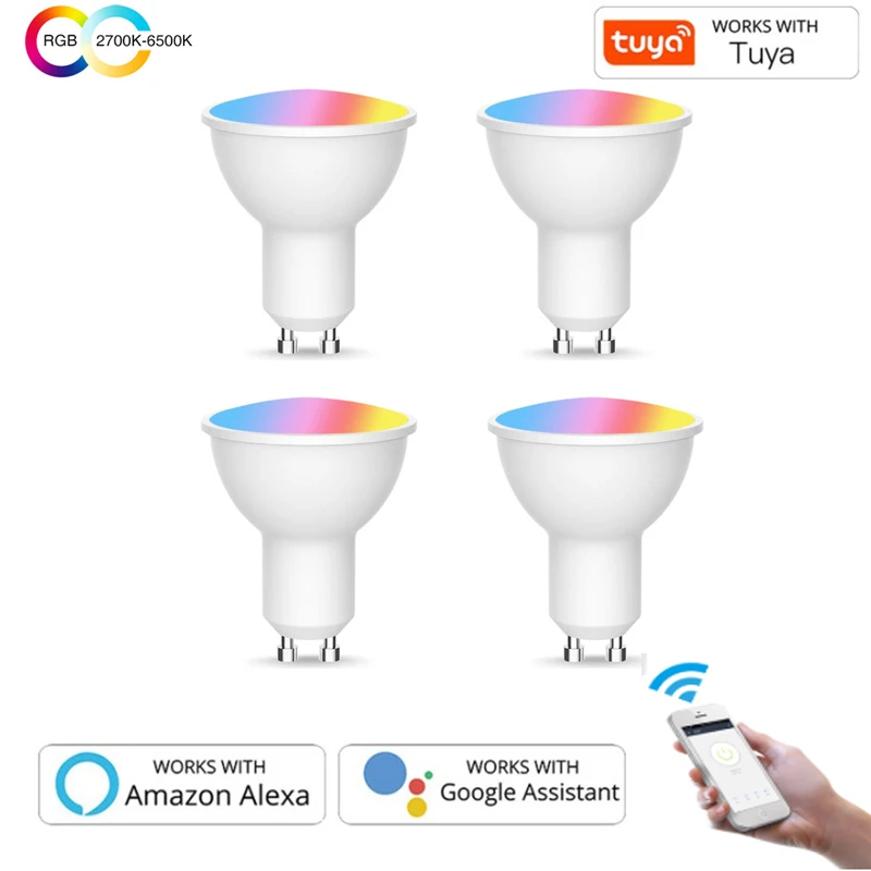 5w Smart Bulb LED Bulb Gu10 Spotlight Wifi Smart Light Bulb RGB+CW(2700-6500K) Remote Control Bulb Amazon Alexa Echo Google