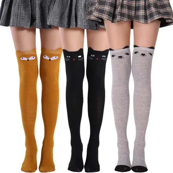 

Cute Cartoon Kitten Print Women Stockings Cotton Over Knee Long Socks College Style Ventilation High Street Thigh Sexy Stocking