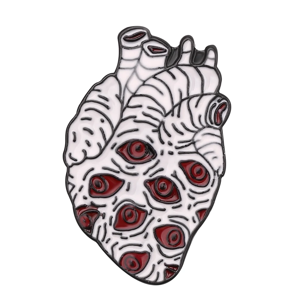 Punk Style Skeleton Love Heart Enamel Pins Self-deprecating Dark Punk Brooches Ocean Wave Whale Human Heart Lapel Pins Badges - Metal color: XZ752