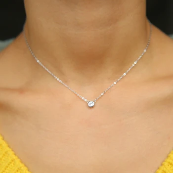 

classic simple design jewelry minimal chain 4mm tiny bezel cubic zirconia teen girl adorable stunning single cz silver necklace