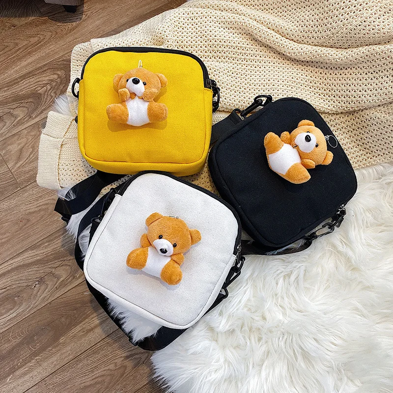 

Doll canvas bag female wild one-shoulder diagonal bag pure color simple student small square bag
