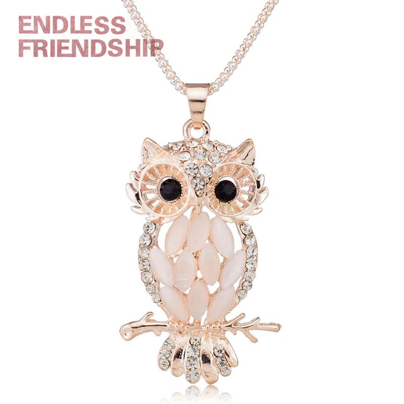 Necklace Стильное очаровательное Сверкающее Кристальное ожерелье с совой и кулоном, ожерелье для женщин, свадебные ювелирные изделия, аксессуары - Окраска металла: Necklace