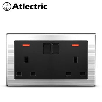 

Atlectric UK Plug Socket Double Socket 13A Power Wall Outlet Switch Control Socket LED Indicator Stainless Steel 146mm*86mm