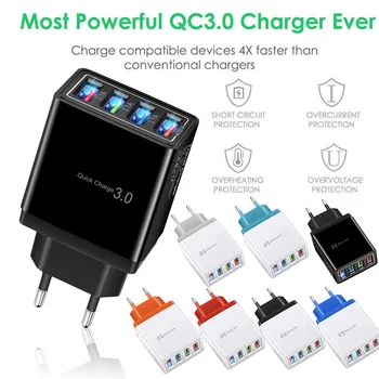 

#45 Quick Charge 3.0 4.0 USB Charger 3.1A Fast Wall Mobile Phone Charger For iPhone 11 Samsung S9 S8 4 Ports Adapter EU Plug